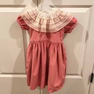 Sal and Pimenta 6T pink velvet dress with French lace collar